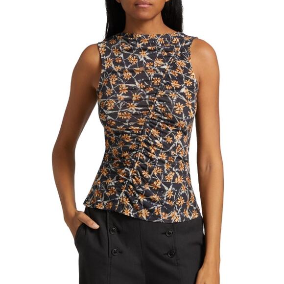 New ULLA JOHNSON Women's Medea Floral Ruched Top Size Small P Ret $290 - Picture 1 of 5